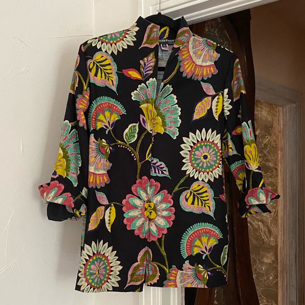 Painted Pony | Floral Tapestry Open Front Unlined Jacket Made in USA.